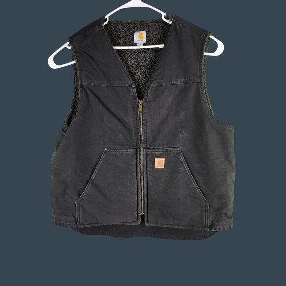 Carhartt Mens XL Black Sherpa-Lined Work Vest With Zip Front Closure - Picture 1 of 5